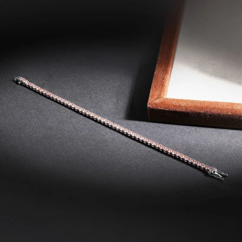 Pink Tennis Bracelet S925 18K White Gold Plated