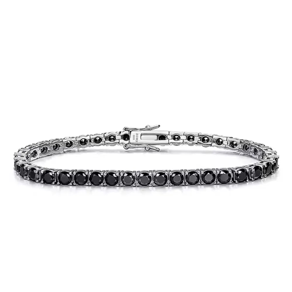 3mm 4mm Black Tennis Bracelet  S925 18K White Gold Plated
