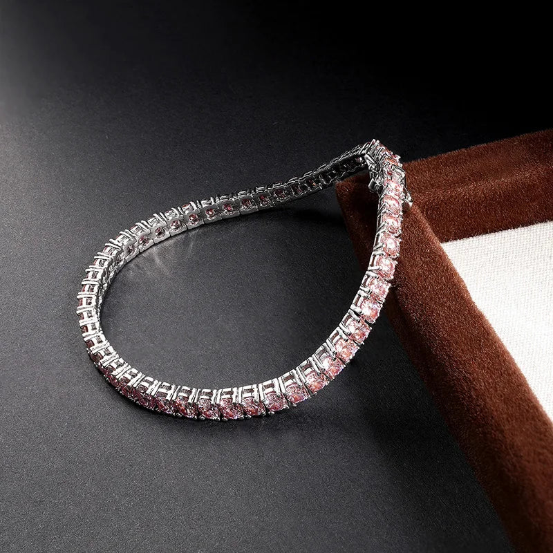 Pink Tennis Bracelet S925 18K White Gold Plated